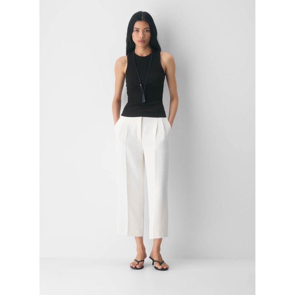 Aritzia Wilfred Effortless Cropped Pants Pale Birch White Crepe Trousers Size 6